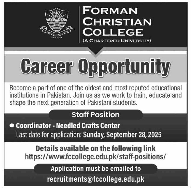 A Christian University Lahore Jobs October 2025