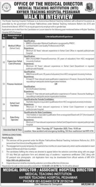 Latest Khyber Teaching Hospital Jobs in Peshawar October 2025